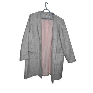 NWOT Calvin Klein Open Front Topper Jacket Size 16W Long Blazer Grey Check Lined
